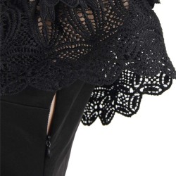 Off Shoulder Bodycon Midi Knitting Flowers Black Dress