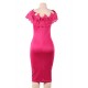 Off Shoulder Bodycon Midi Knitting Flowers Rose Red Dress Off Shoulder Bodycon Midi Knitting Flowers Rose Red Dress