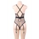 Plus Size Black Deluxe Satin Lace Stitching Teddy Plus Size Black Deluxe Satin Lace Stitching Teddy
