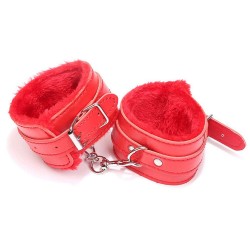 Red SM Bondage Sex Leather Handcuffs
