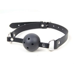 Black Soft Open Breathable Leather Mouth ball Gag SM