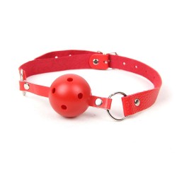 Red Soft Open Breathable Leather Mouth ball Gag SM