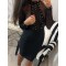 Black Perspective Lace Stitching Rivet Decorated Long Sleeve Fashion Dress