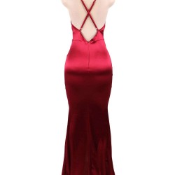 Dark Red Elegant Halter Satin Slim Maxi Dress