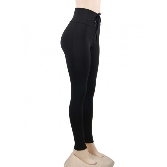 Black Lace-up High Waist Fitness Yoga Leggings Black Lace-up High Waist Fitness Yoga Leggings