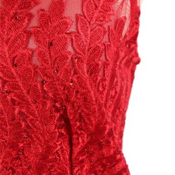 Red Sexy Luxury Rhinestone Embellished Lace Bodycon Dress