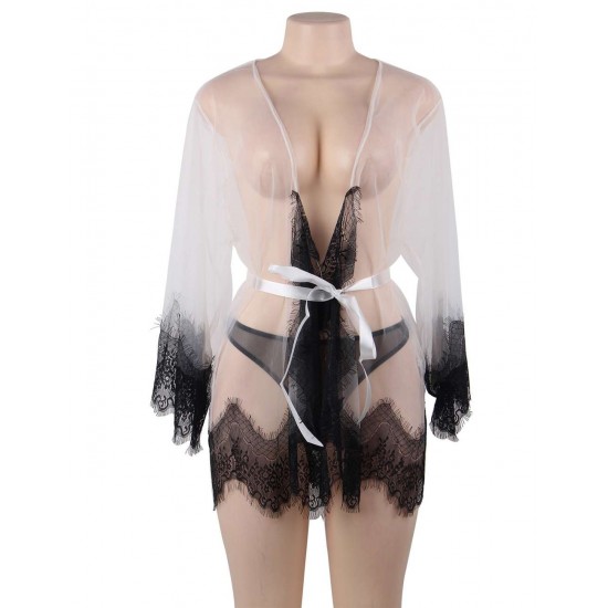 White Sexy Lace Transparent Pajamas Underwear Set White Sexy Lace Transparent Pajamas Underwear Set