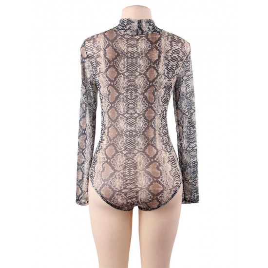 Snake Long Sleeve Turtleneck Mesh Bodysuit For Women Snake Long Sleeve Turtleneck Mesh Bodysuit For Women