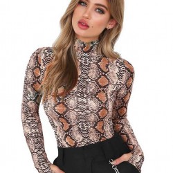 Snake Long Sleeve Turtleneck Mesh Bodysuit For Women