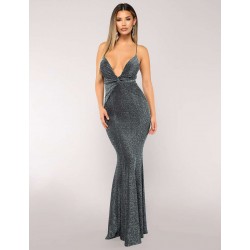 Black Elegant Halter sparkly Slim Evening Dress