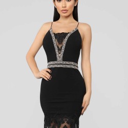 Sexy Women Black Embroidered Fashion Dress
