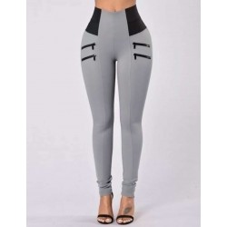 Elastic Thin Leg Zipper Design Leggings Solid Mid-calf Leggings Pants Elastic Thin Leg Zipper Design Leggings Solid Mid-calf Leggings Pants