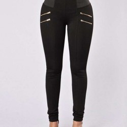 Elastic Thin Leg Zipper Design Leggings Solid Mid-calf Leggings Pants