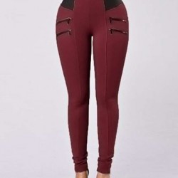 Elastic Thin Leg Zipper Design Leggings Solid Mid-calf Leggings Pants