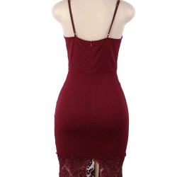 Sexy Women Dark Red Embroidered Fashion Dress