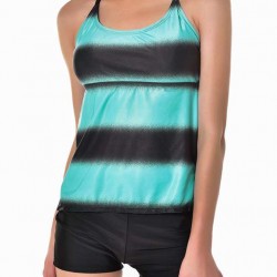 Plus Size Green Striped Print Sexy Summer Women Swimsuit