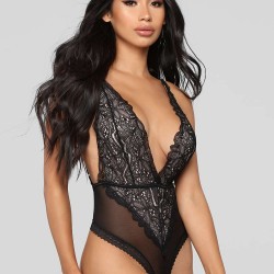  Black Lace Stitching Backless Teddy