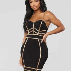 Golden Line Decoration Sexy Black Bodycon Dress