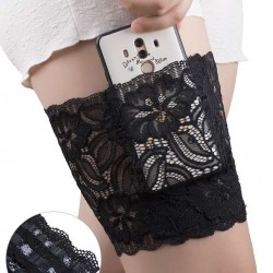 Black Lace Cell Phone Garter Non-slip Thigh Cell Phone Pocket