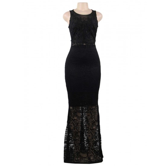 Black Lace Patch Stitching Evening Dress Black Lace Patch Stitching Evening Dress
