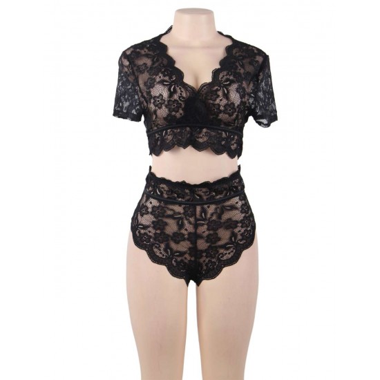 Plus Size Naughty Sexy Girls High Waist Black Full Lace Bra Panty Underwear Plus Size Naughty Sexy Girls High Waist Black Full Lace Bra Panty Underwear