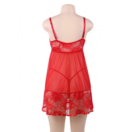 Floral Soft Lace Apron Chemise With Thong Floral Soft Lace Apron Chemise With Thong