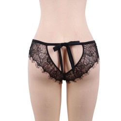 Plus Size Sexy Black Lace Silk Strappy Panty