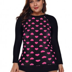 Plus Size Long Sleeve Surf Swimsuit Heart Print Sexy Summer Women's One Piece Sw