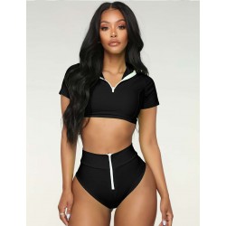 Fashion High Waist Zipper Brazilian Bikini Swimwear for Women
