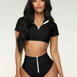 Fashion High Waist Zipper Brazilian Bikini Swimwear for Women
