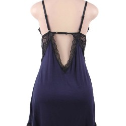 Plus Size Dark Blue Sexy Fashion Cotton High Quality Women Pajama Sets