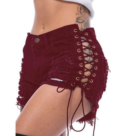 Broken Holes Lace Up Shorts Sexy Summer Jeans Shorts Broken Holes Lace Up Shorts Sexy Summer Jeans Shorts