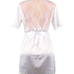 White Silk Satin Lace Backless Sexy Women Kimono Home Pajamas White Silk Satin Lace Backless Sexy Women Kimono Home Pajamas