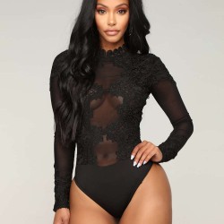 Fashion Erogenous Lace Applique Bodysuit For Women