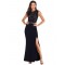 Black Lace Patch Stitching Evening Dress