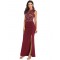 Dark Red Lace Patch Stitching Evening Dress