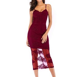 Fashion Slim Elegant Hollow Out Lace Female Vintage Party Club Dress