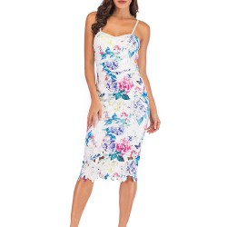 Printed Spaghetti Strap Design Midi Casual Dress