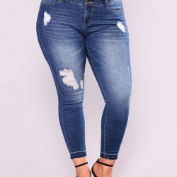 2XL-7XL Plus size  High Quality Big Hip Sexy Girls Chic Shredded Jeans