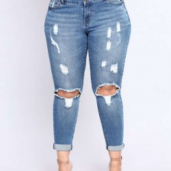 2XL-7XL Plus size  High Quality Big Hip Sexy Girls Chic Shredded Jeans