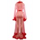 Queen Red Robe Perspective Sheer Sleepwear With Fur Queen Red Robe Perspective Sheer Sleepwear With Fur
