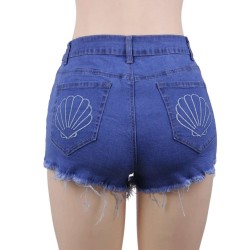 Good Quality High Waist Solid Color Push Up Shell Jeans Shorts 