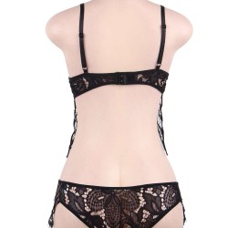 Black Eyelash Lace Super Thin Cup Sexy Bra Set