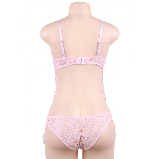 Pink Eyelash Lace Super Thin Cup Sexy Bra Set Pink Eyelash Lace Super Thin Cup Sexy Bra Set