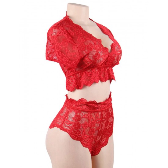 Plus Size Naughty Sexy Girls High Waist Red Full Lace Bra Panty Underwear Plus Size Naughty Sexy Girls High Waist Red Full Lace Bra Panty Underwear