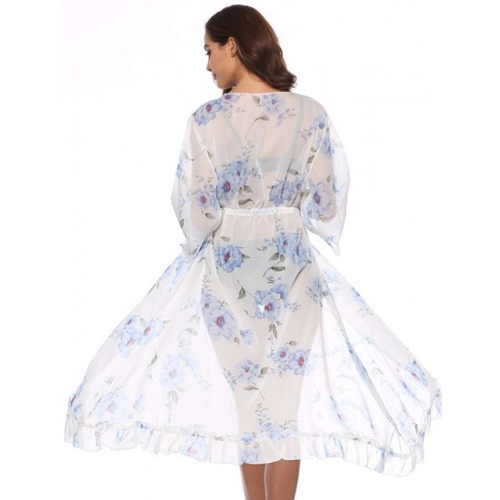 Chiffon Floral Long Cardigan Beach Gown Chiffon Floral Long Cardigan Beach Gown