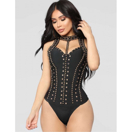 Rivet Black Slimming Turtleneck Sleeveless Bodysuit Rivet Black Slimming Turtleneck Sleeveless Bodysuit