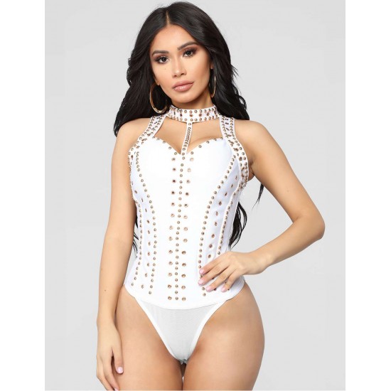 Rivet White Slimming Turtleneck Sleeveless Bodysuit Rivet White Slimming Turtleneck Sleeveless Bodysuit