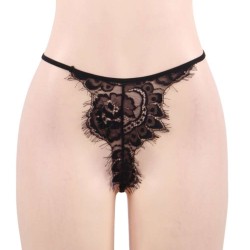 Black Sheer Mesh Eyelash Lace Stitching Babydoll