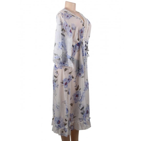 Chiffon Floral Long Cardigan Beach Gown Chiffon Floral Long Cardigan Beach Gown